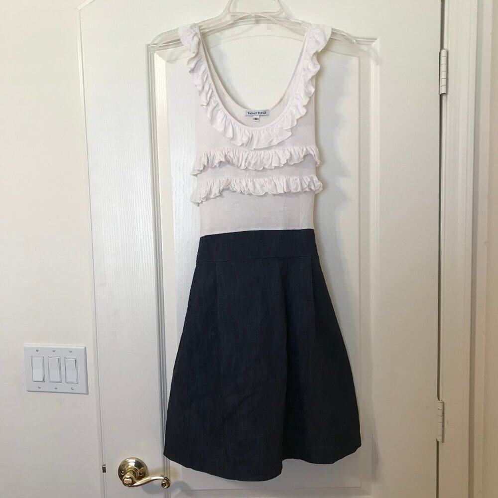 Velvet Torch Sleeveless  Dress Ivory & Light Denim